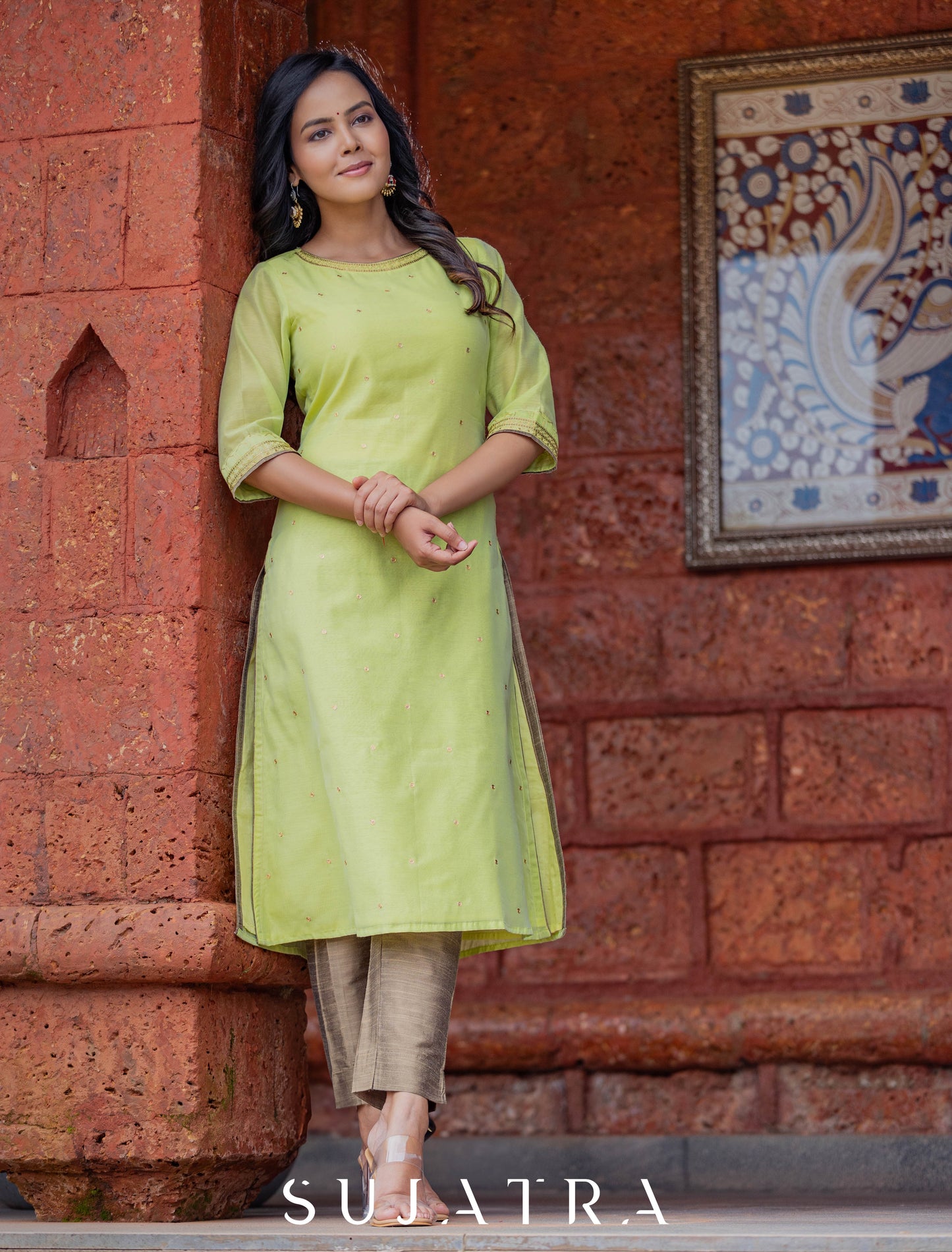 Baagh Delicate Antique Hand Embroidered Chanderi Silk Kurta