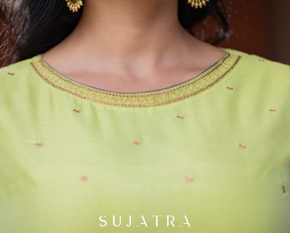 Baagh Delicate Antique Hand Embroidered Chanderi Silk Kurta - Dupatta & Pant Optional