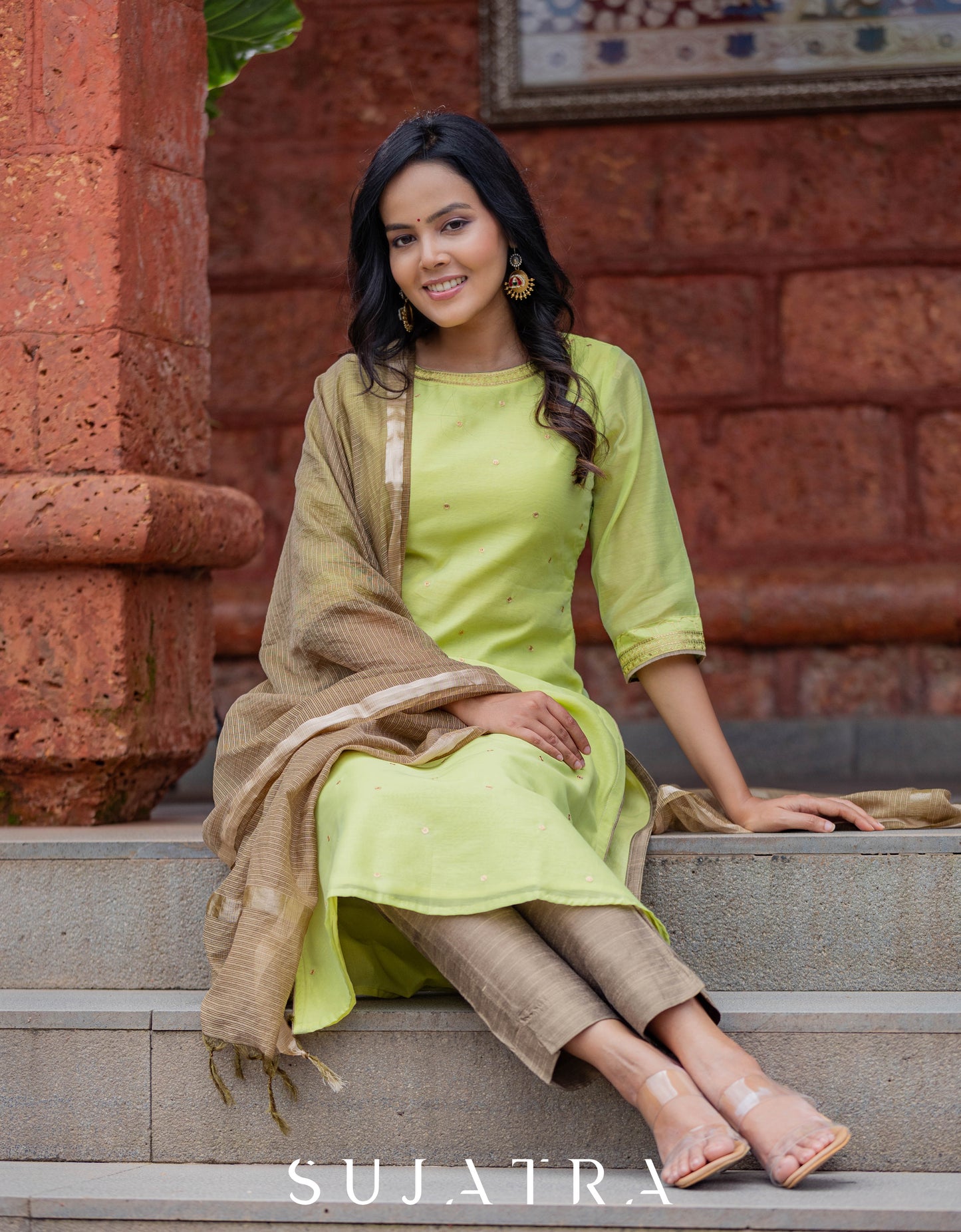 Baagh Delicate Antique Hand Embroidered Chanderi Silk Kurta