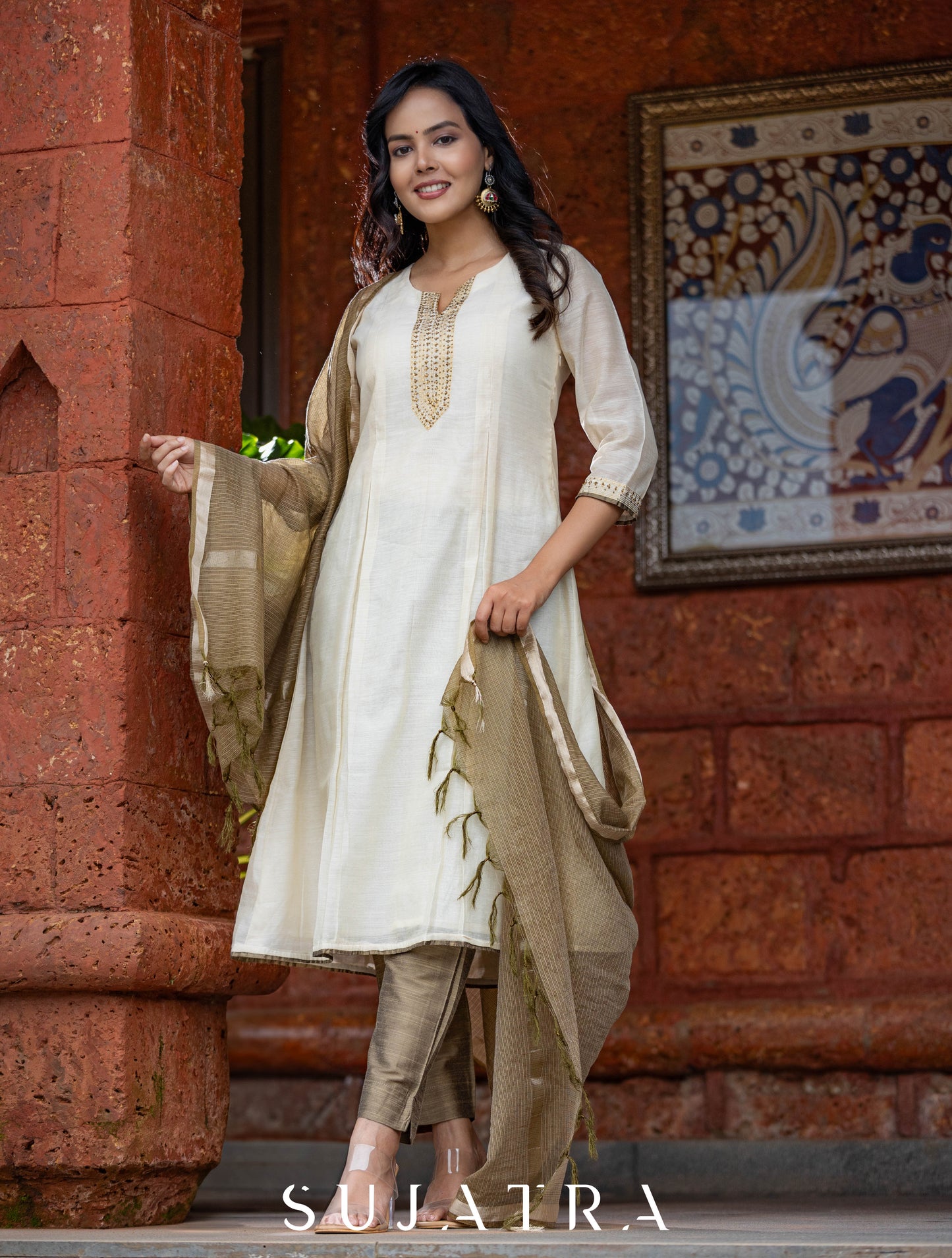 Sitara Hand Embroidered Pleated Chanderi Silk Kurta