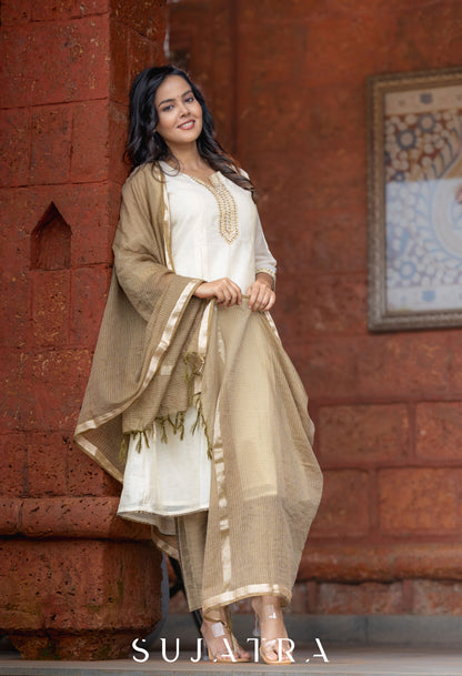 Sitara Hand Embroidered Pleated Chanderi Silk Kurta