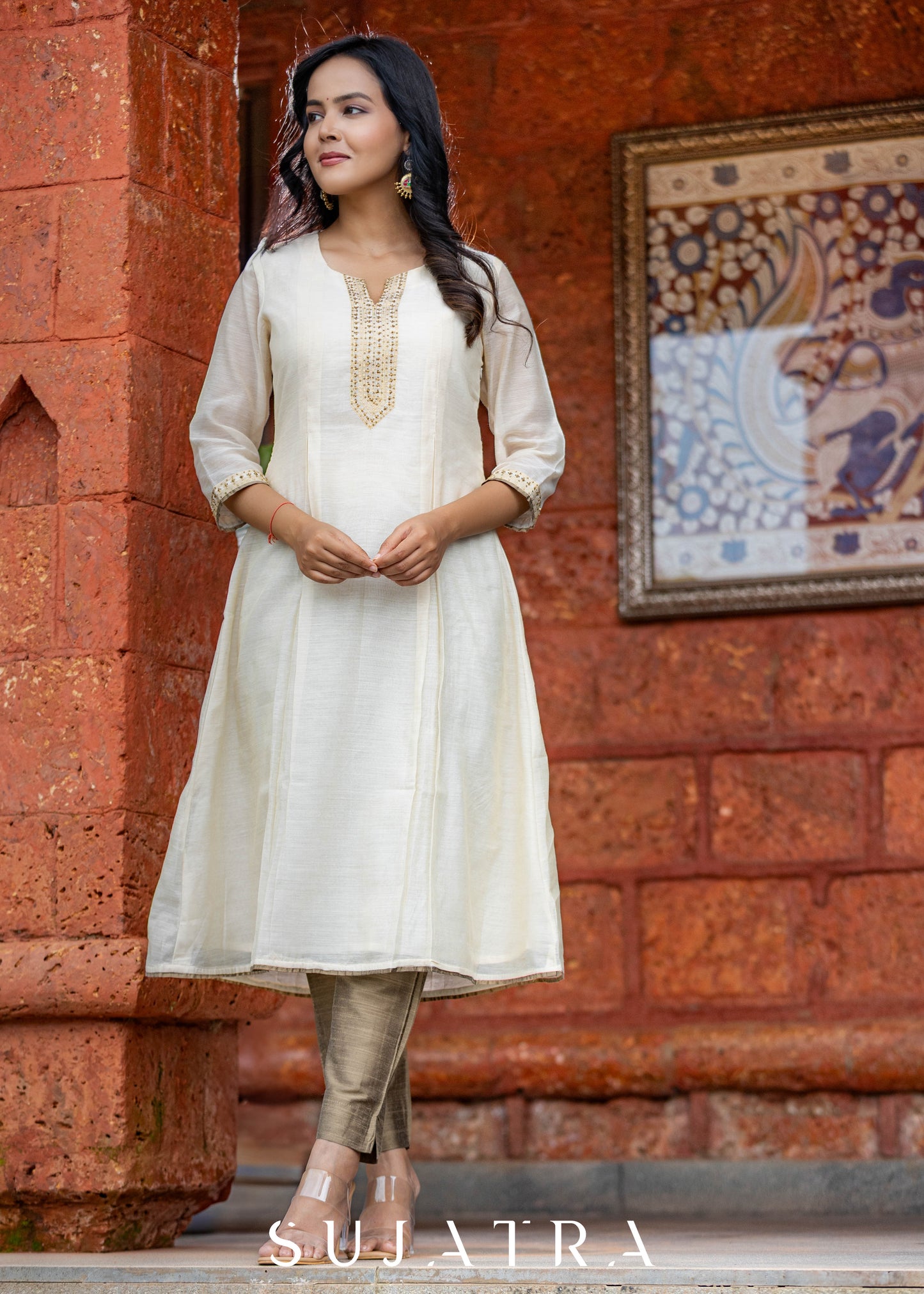Sitara Hand Embroidered Pleated Chanderi Silk Kurta