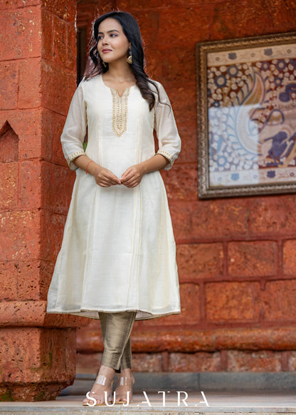 Sitara Hand Embroidered Pleated Chanderi Silk Kurta