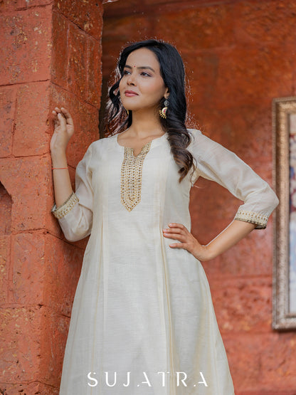 Sitara Hand Embroidered Pleated Chanderi Silk Kurta