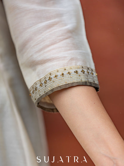 Sitara Hand Embroidered Pleated Chanderi Silk Kurta