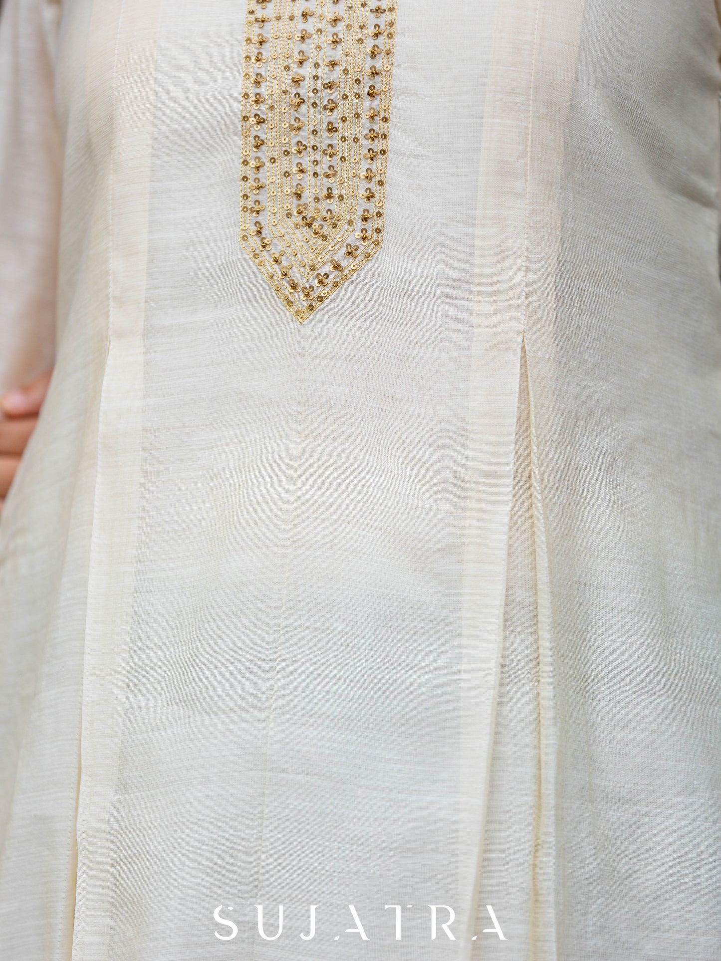 Sitara Hand Embroidered Pleated Chanderi Silk Kurta