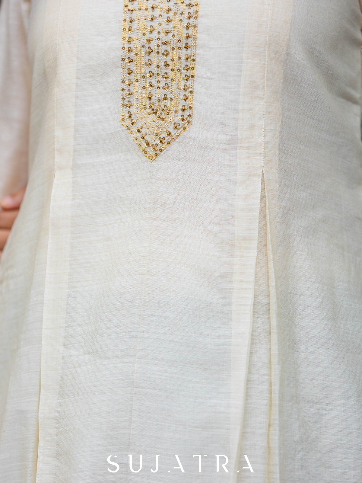 Dussehra Sale — Sitara Hand Embroidered Pleated Chanderi Silk Kurta - Dupatta & Pant Optional