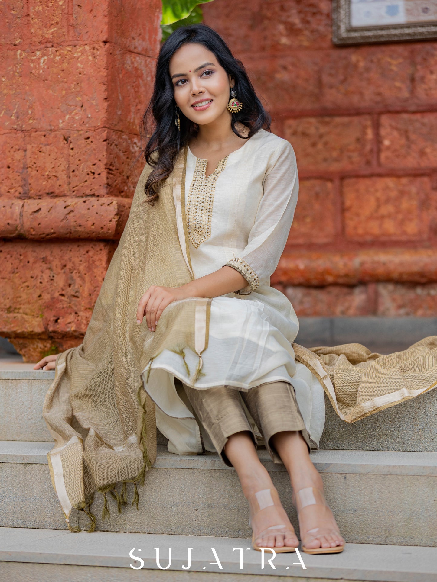 Sitara Hand Embroidered Pleated Chanderi Silk Kurta