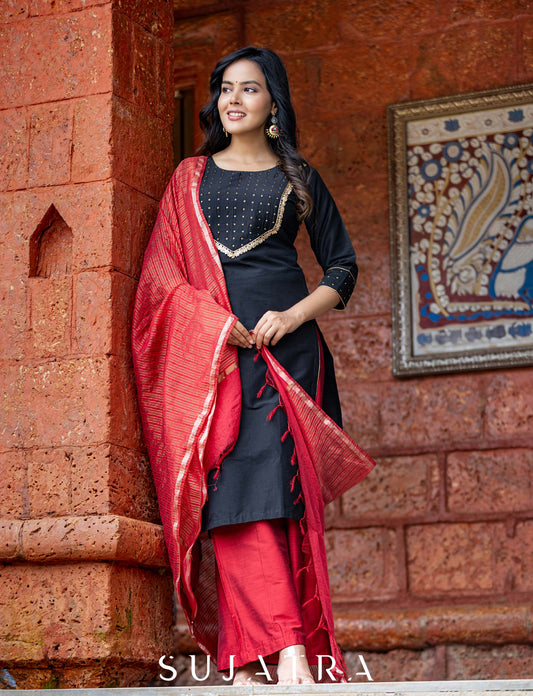 Saanjh Delicate Antique Hand Embroidered Cotton Silk Kurta