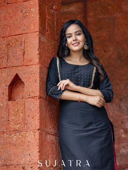 Saanjh Delicate Antique Hand Embroidered Cotton Silk Kurta