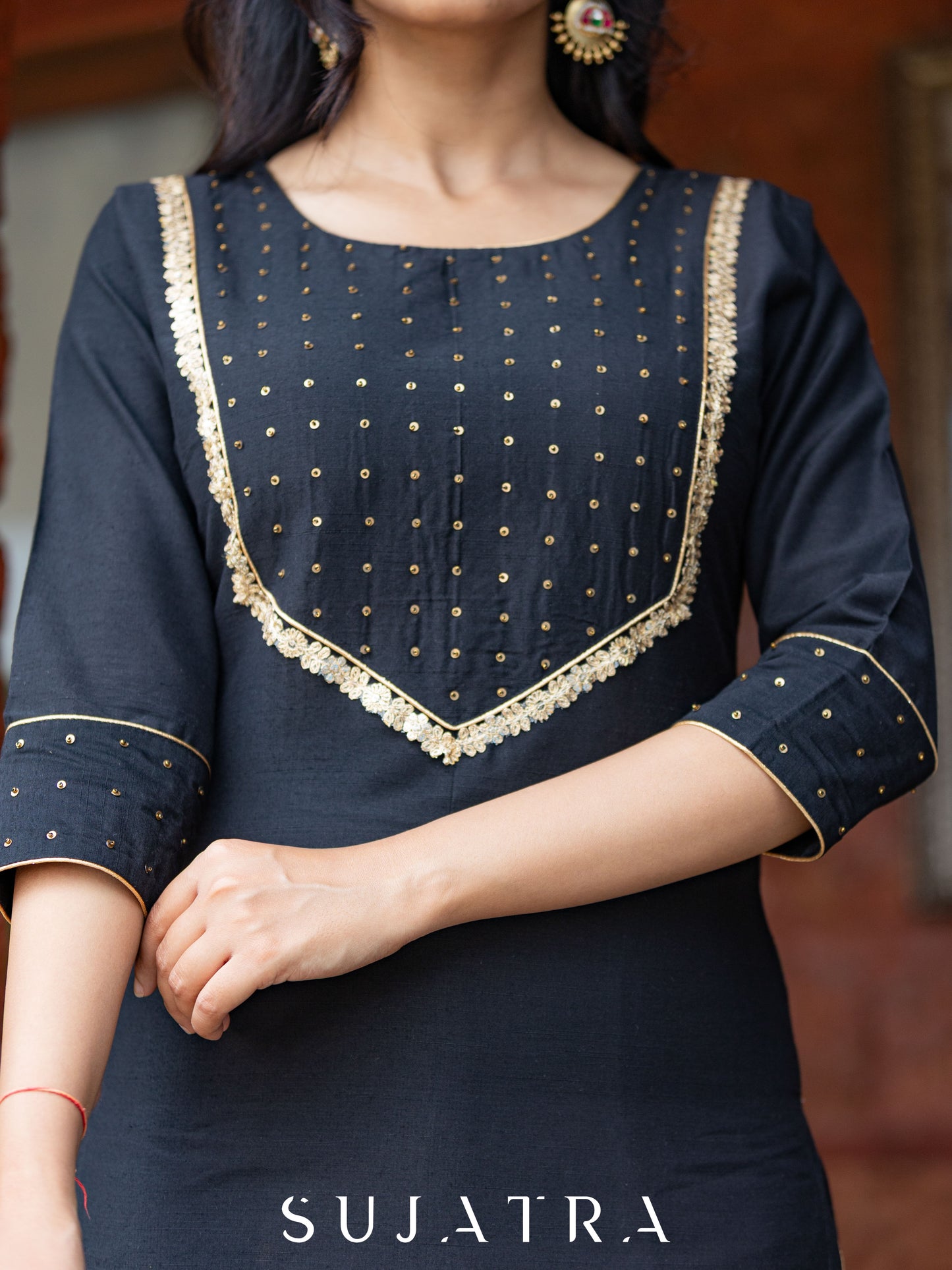Saanjh Delicate Antique Hand Embroidered Cotton Silk Kurta