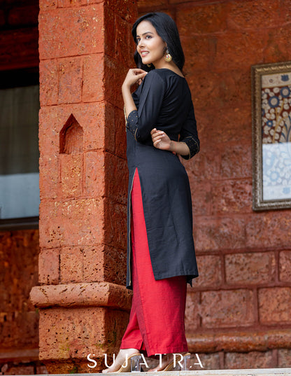 Saanjh Delicate Antique Hand Embroidered Cotton Silk Kurta