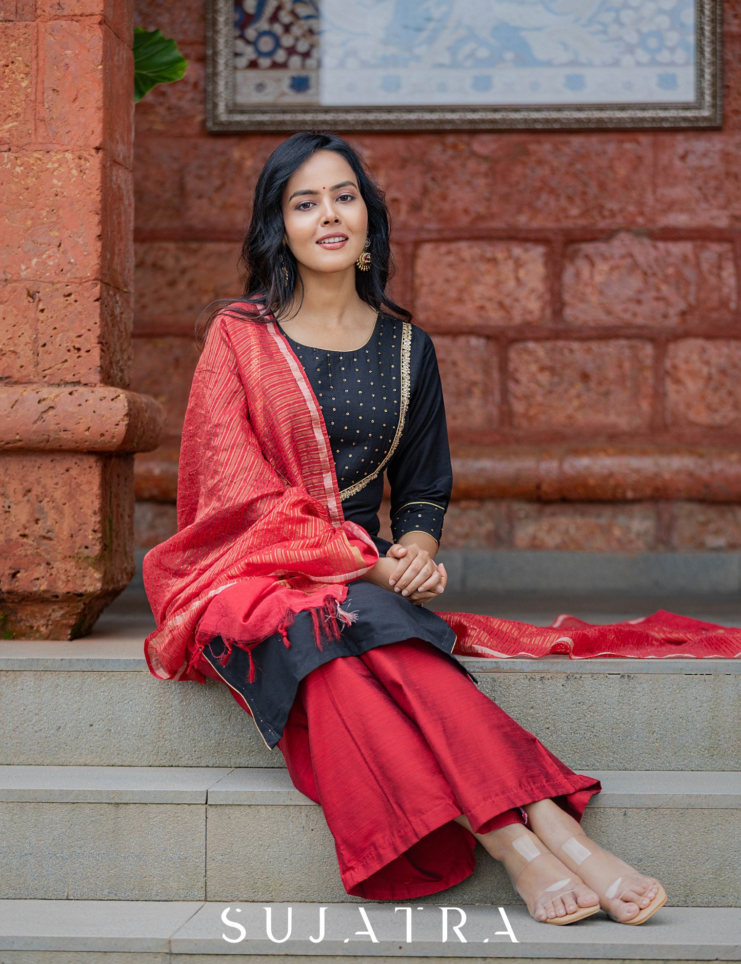 Maroon Cotton Silk Pant