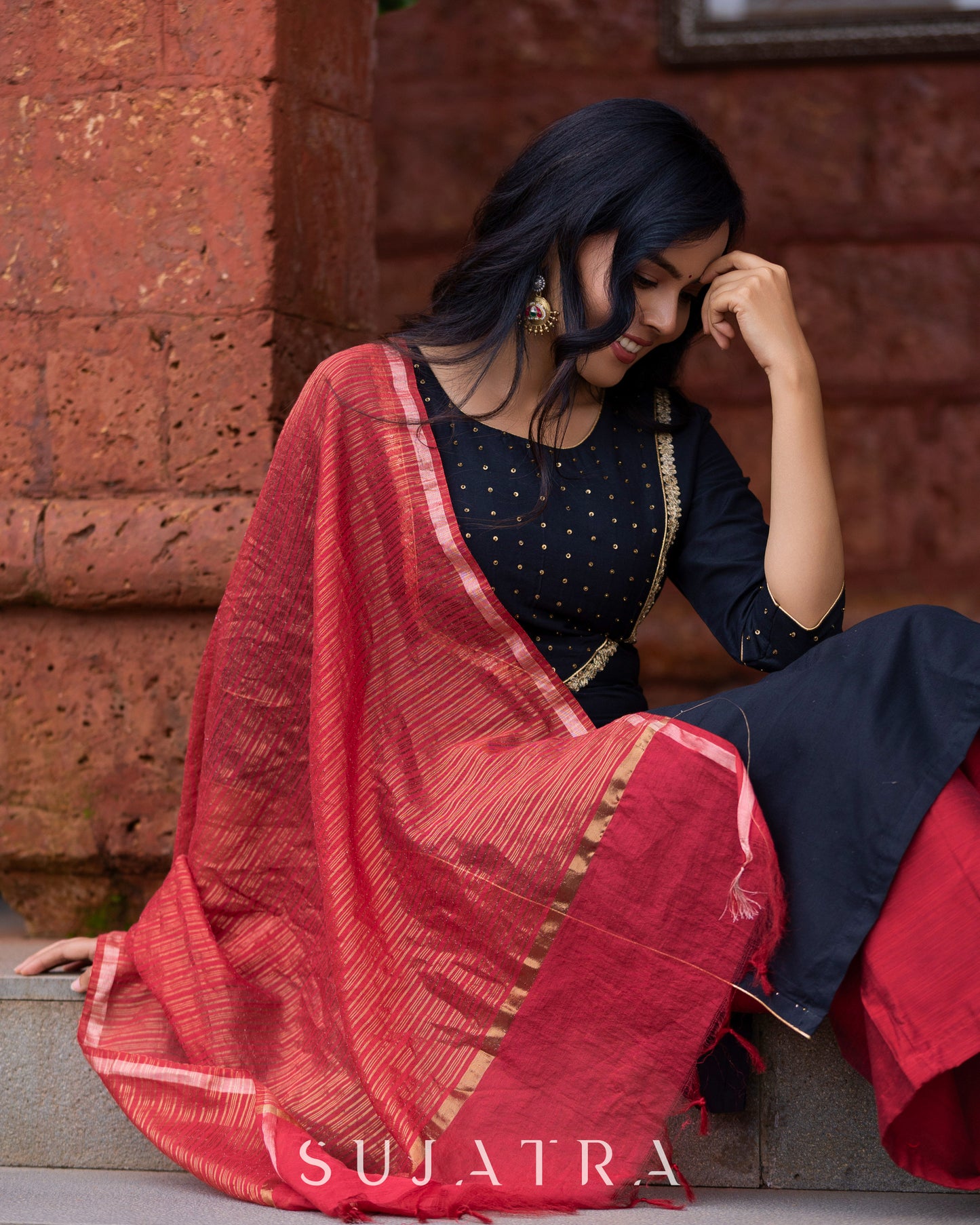 Saanjh Delicate Antique Hand Embroidered Cotton Silk Kurta