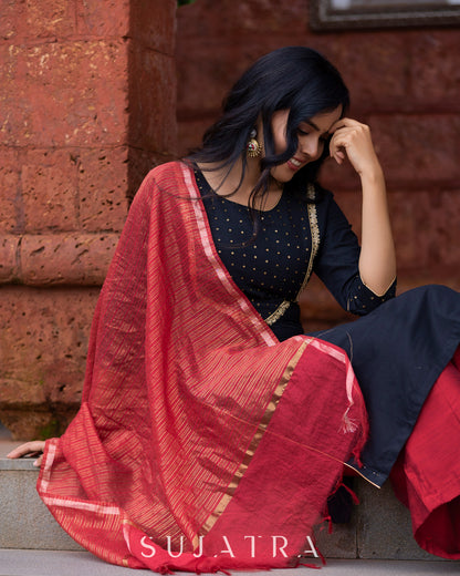 Saanjh Delicate Antique Hand Embroidered Cotton Silk Kurta