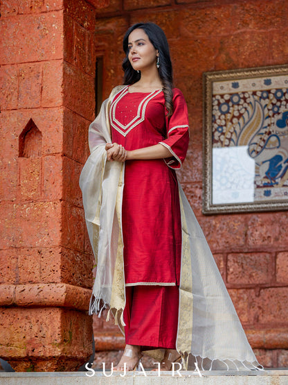 Maroon Cotton Silk Pant