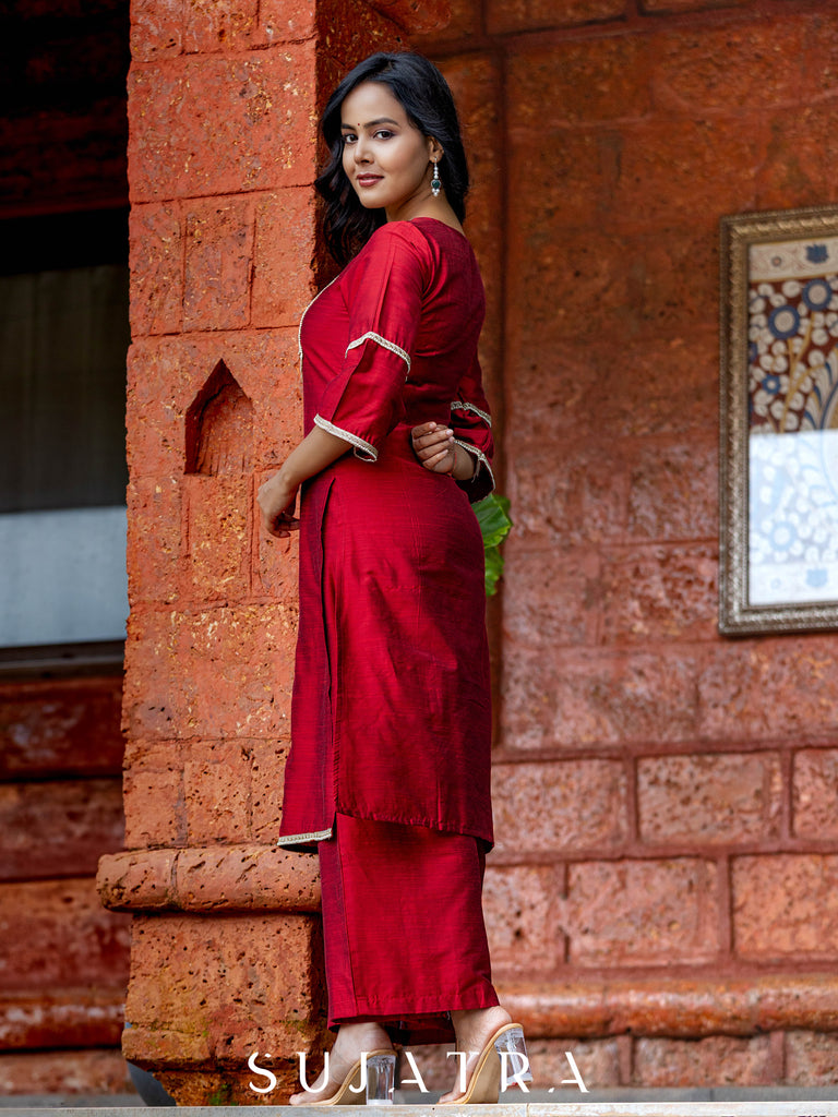 Maroon Cotton Silk Pant