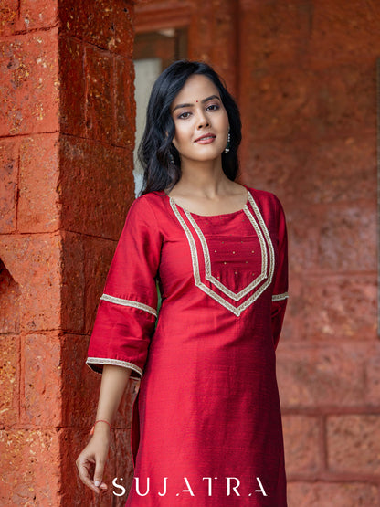 Utsavi Hand Embroidered Cotton Silk Kurta