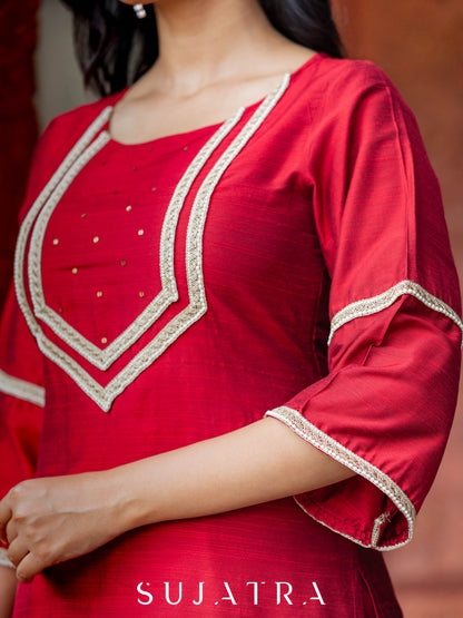 Utsavi Hand Embroidered Cotton Silk Kurta