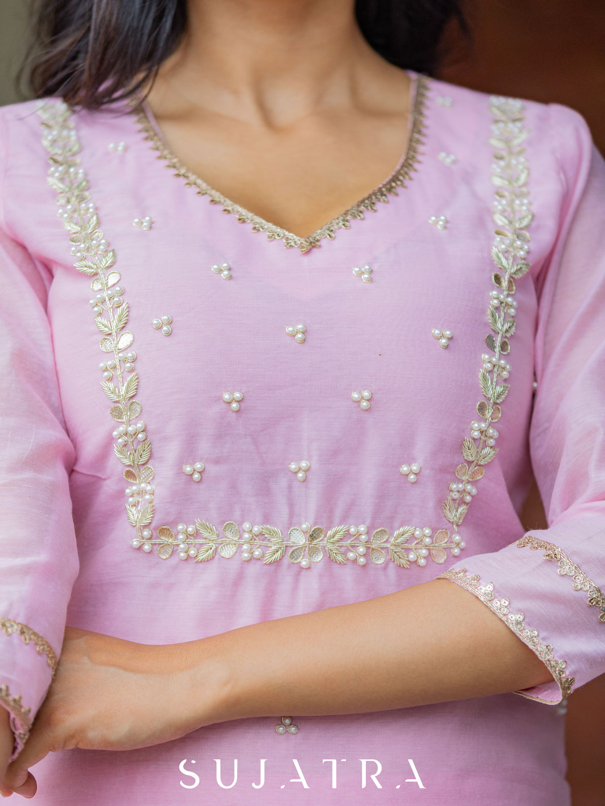 Chand Gulab Hand Embroidered Chanderi Silk Kurta - Dupatta & Pant Optional