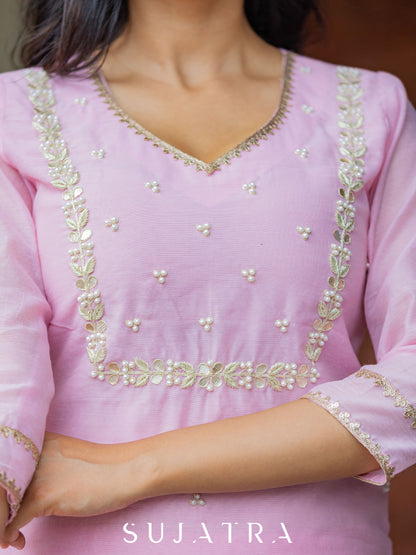 Chand Gulab Hand Embroidered Chanderi Silk Kurta