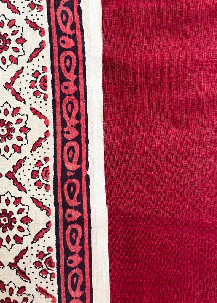 Off-White Cotton Suit Set with Red Bottom and Chanderi Dupatta