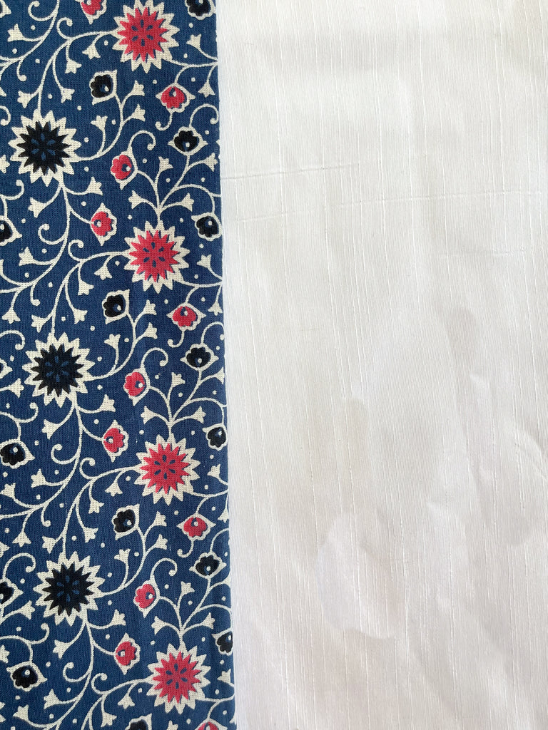 Blue Floral Cotton Suit Set with White Cotton Silk Bottom and Georgette Dupatta
