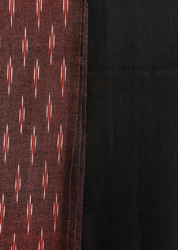 Maroon Ikat Cotton Suit Set with Black Bottom and Chanderi Dupatta