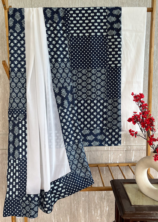 Blue Suit Set with White Cotton Silk Bottom and Georgette Dupatta