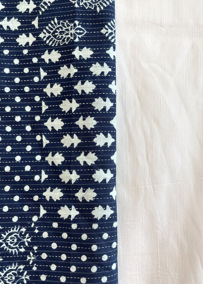 Blue Suit Set with White Cotton Silk Bottom and Georgette Dupatta