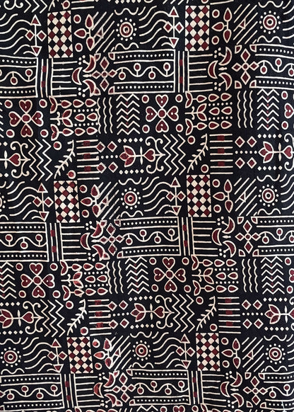 Black Ajrakh Suit Set with Maroon Bottom and Georgette Dupatta
