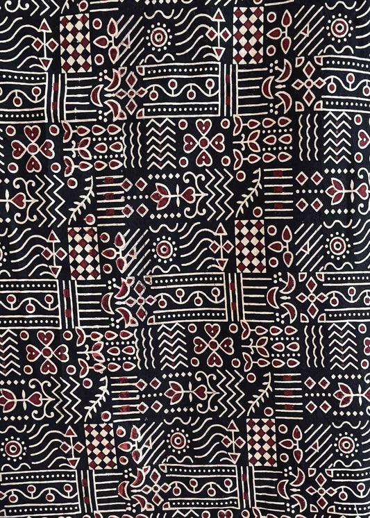 Black Ajrakh Suit Set with Maroon Bottom and Georgette Dupatta