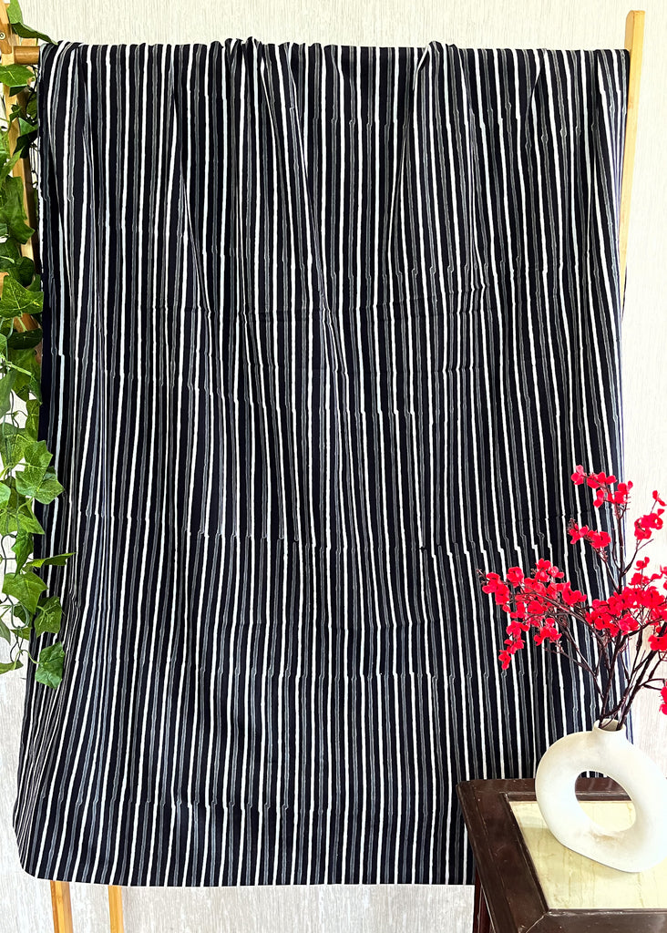 Black and White Stripes Printed Cotton Fabric