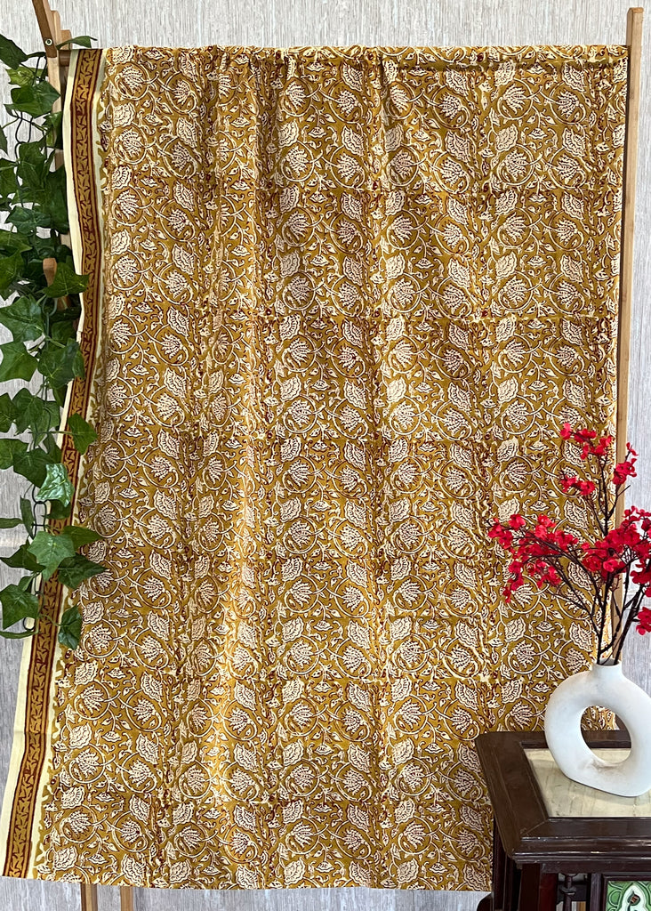 Mustard Floral Printed Cotton Fabric