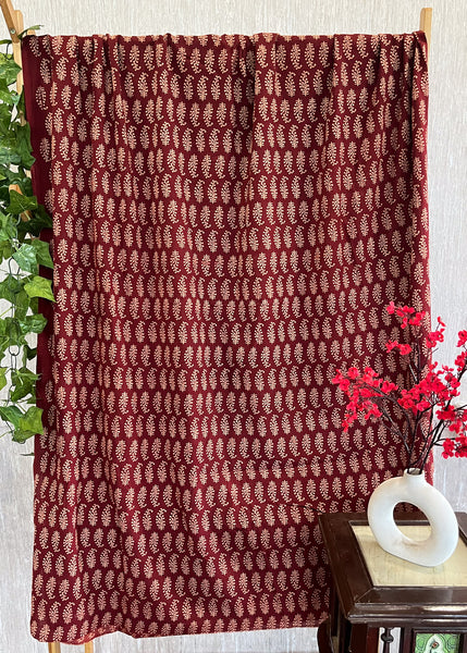 Maroon Ajrakh Leaf Print Fabric