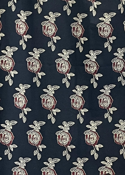 Black Rose Print Ajrakh Fabric