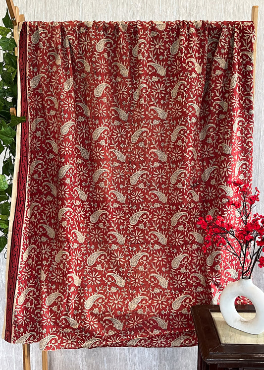 Coral Paisley Print Cotton Fabric