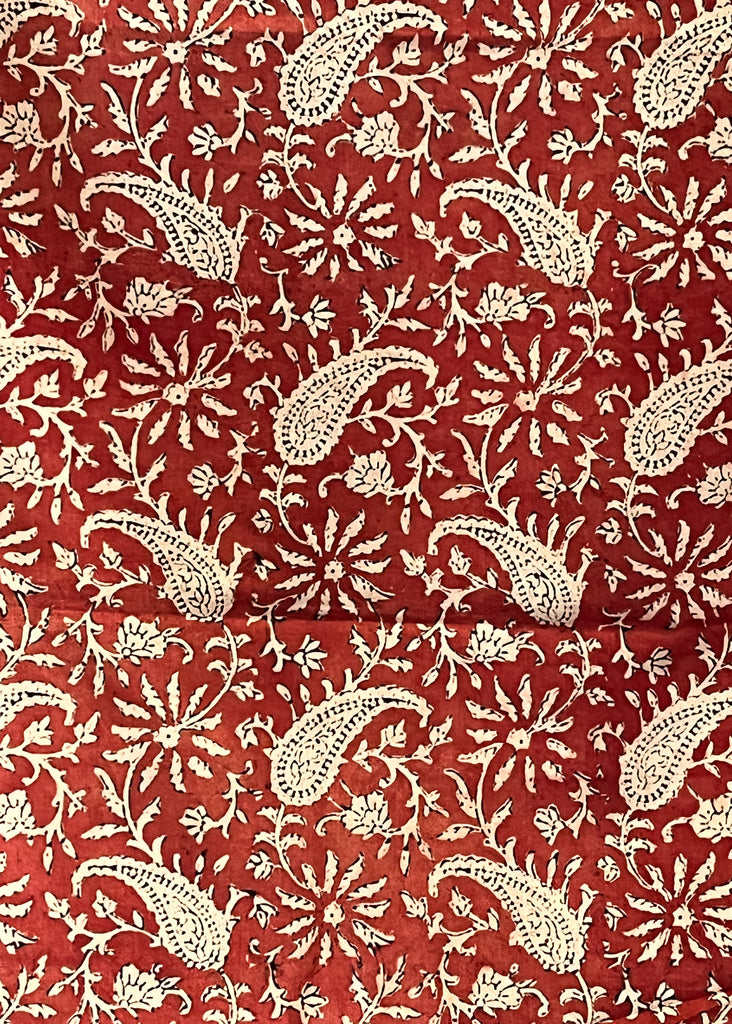 Coral Paisley Print Cotton Fabric