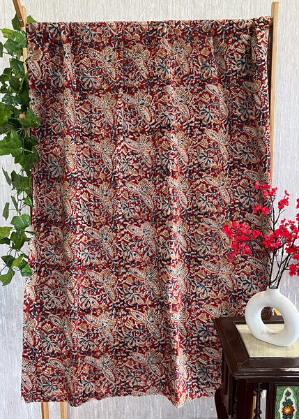 Maroon Butterfly Print Kalamkari Fabric