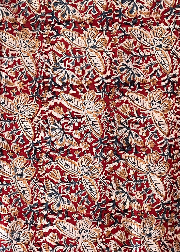Maroon Butterfly Print Kalamkari Fabric
