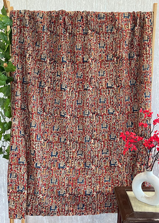Maroon Elephant Print Kalamkari Fabric