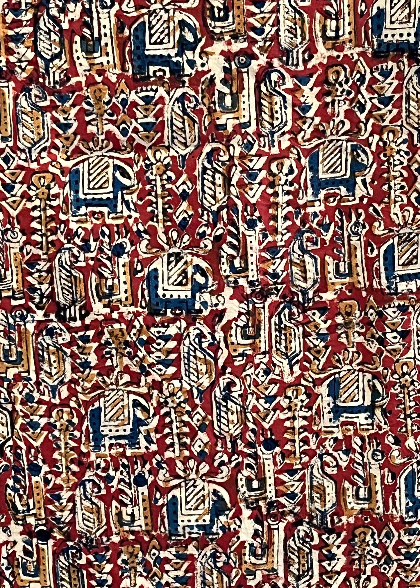 Maroon Elephant Print Kalamkari Fabric