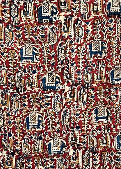 Maroon Elephant Print Kalamkari Fabric