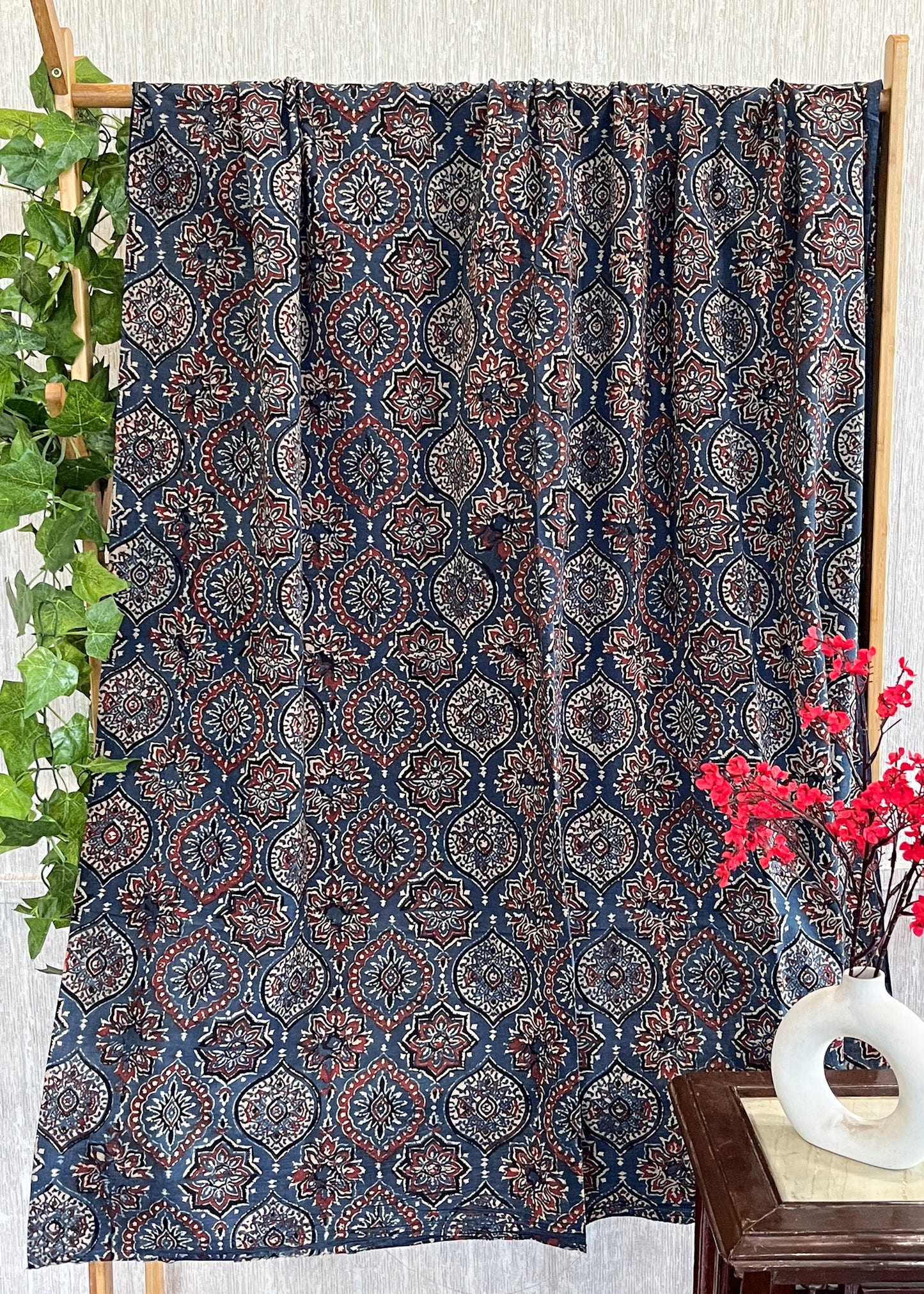 Navy Blue Mughal Ajrakh Fabric