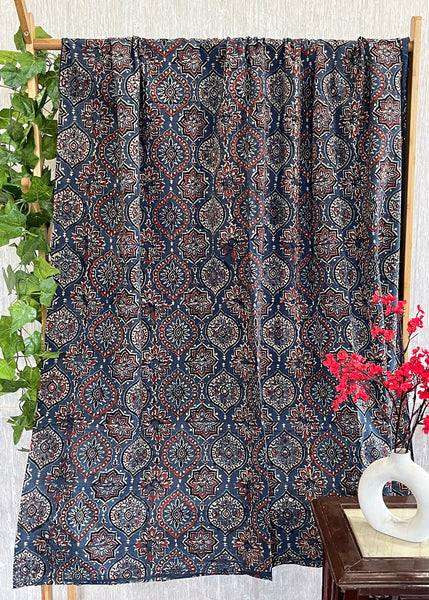 Navy Blue Mughal Ajrakh Fabric