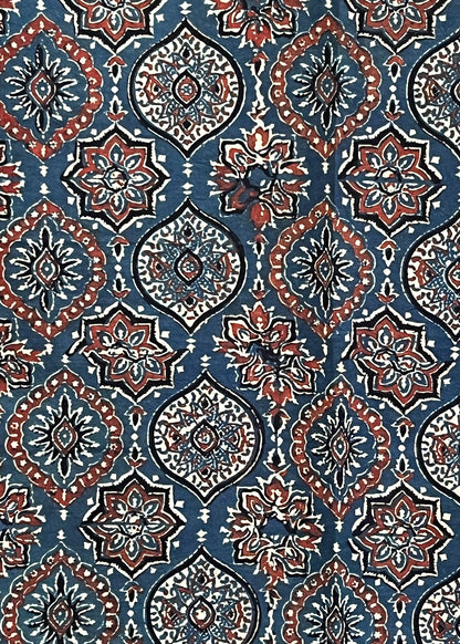 Navy Blue Mughal Ajrakh Fabric