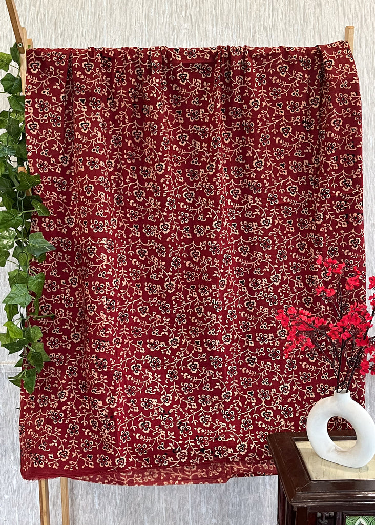 Floral Maroon Ajrakh Fabric