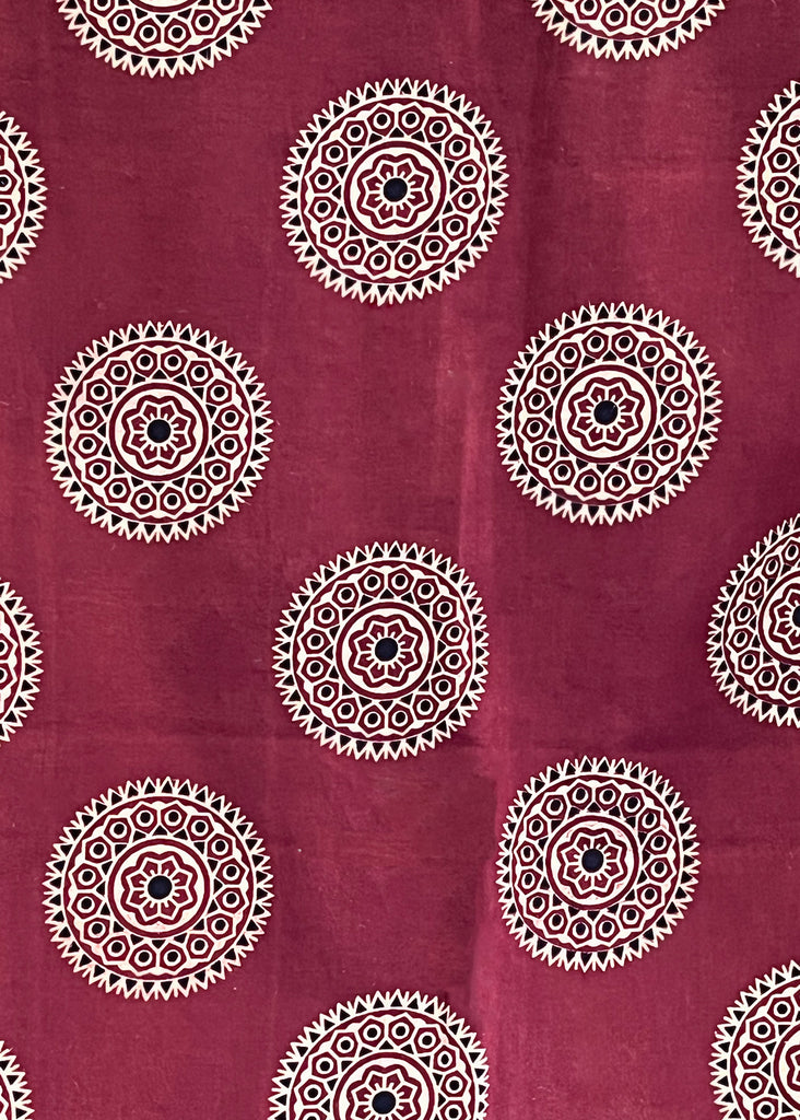 Maroon Ajrakh Round Print Fabric