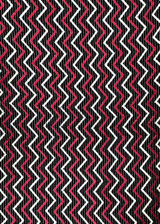 Black Zig Zag Kantha Fabric