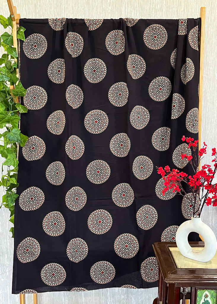 Black Ajrakh Round Print Fabric